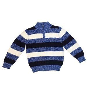 OshKosh B'gosh Blue White Striped Sweater Size 4T Cozy Cotton Quarter Zip Preppy